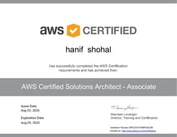 AWS certificate of Hanif Shohal