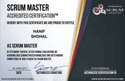 Scrum Master certificate of Hanif Shohal