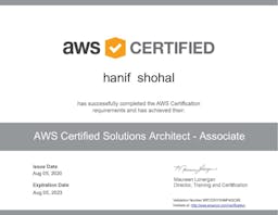 AWS certificate of Hanif Shohal