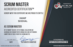 Scrum Master certificate of Hanif Shohal